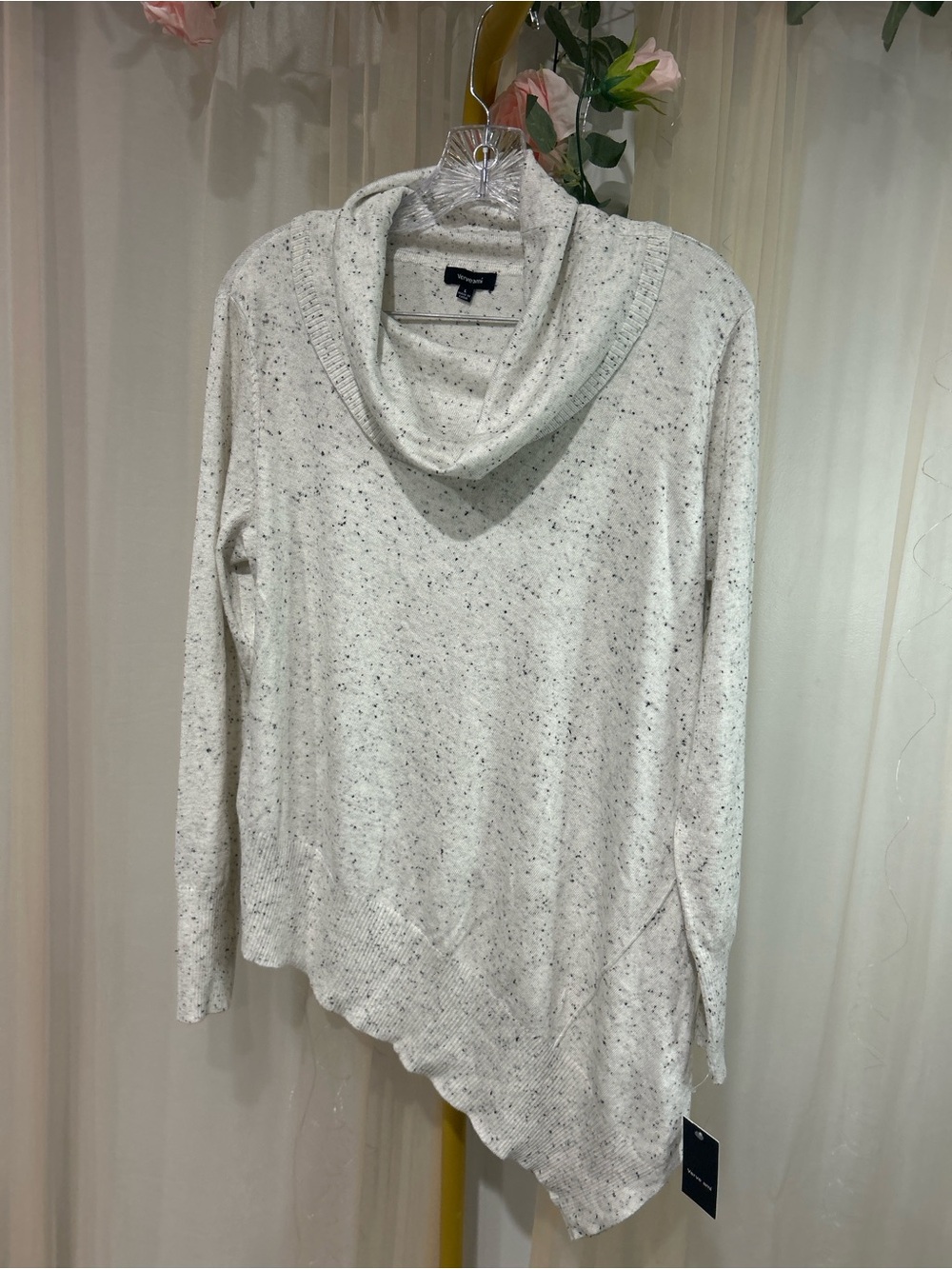 NWT Verve Ami Ivory Black Fleck Asymmetrical Cowl Neck Sweater Size Large